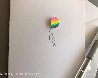 Hand painted Rainbow Card, Balloon Card, Rainbow Greetings Card, Hand painted Greetings Card, Balloon Birthday Card, Rainbow Balloon card