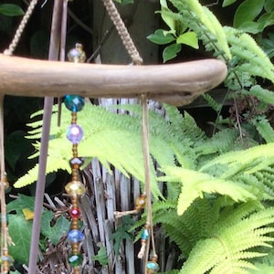 Crystal Suncatcher: Leaded Glass Ball, Driftwood Boho Window Art