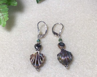 Abalone Paua Shell dangle earrings Sterling Silver lever back ear wires Beach boho