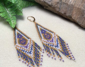 Dangle Earrings with Fringe Boho Hippe style Gold Filled Ear wires Beaded