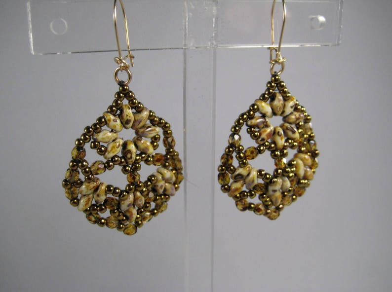 Beadwoven Beaded Dangle Earrings Earthtones With Bronze Seed - Etsy