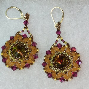 Swarovski Crystal Beaded Earrings: Yellow, Fuchsia, Gold Filled