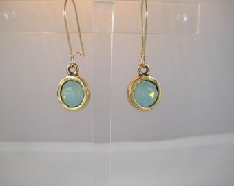 Swarovski Crystals in Organic shaped Pewter Circles Dangle Earrings 14kt Gold Filled 3/4" Kidney Ear Wires