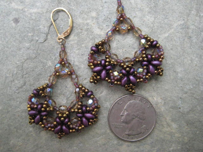 Beadwoven Dangle Earrings of Crystals Superduos Seed Beads - Etsy