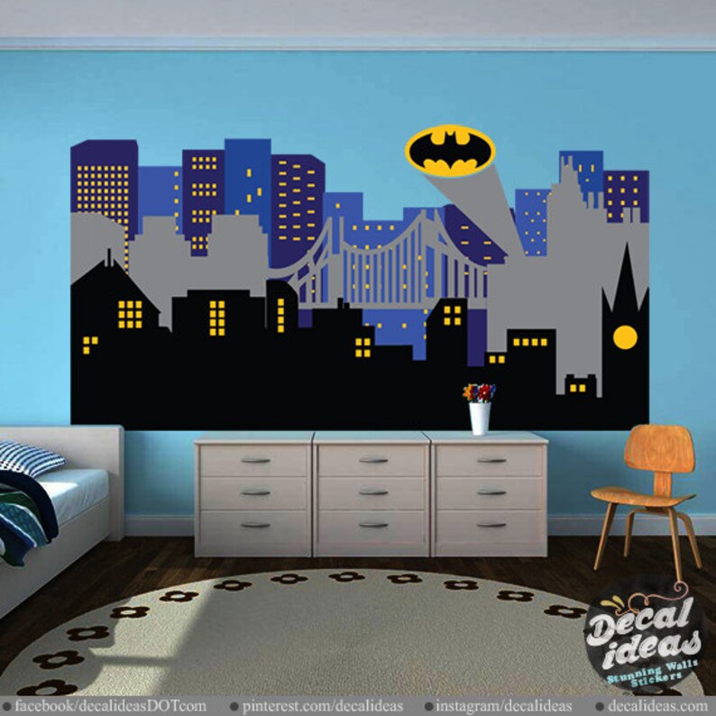 Superhero City Skyline Wall Decal Nursery Decals Large Gotham Personalized Vinyl