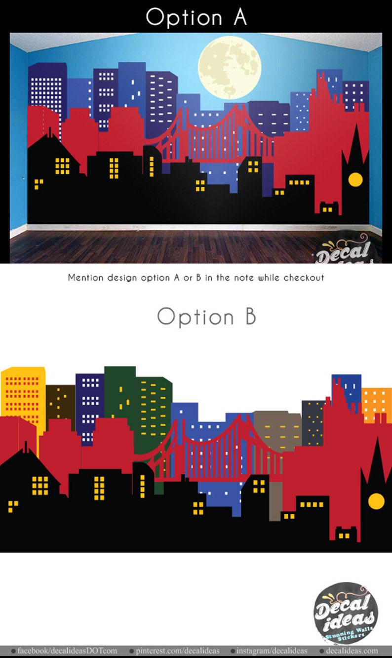 Superhero City Skyline city skyline wall decalCity Skyline Etsy