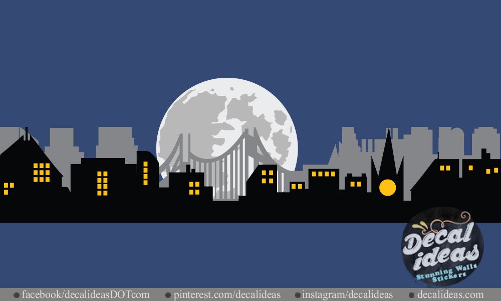 Superhero Wall Decal Gotham City Wall Decal City Skyline Etsy