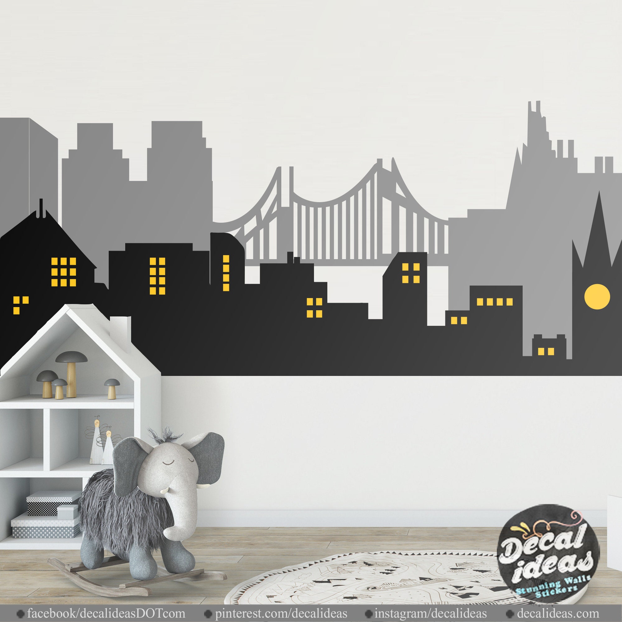 Batman City Skyline Superhero Wall Mural City Skyline Wall Etsy