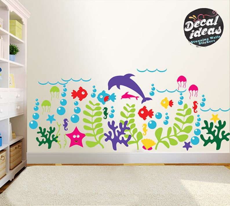 Ocean Wall Decal Aquarium Art Sea Decor Underwater Decals Boys Room Kids Stickers Ets50069