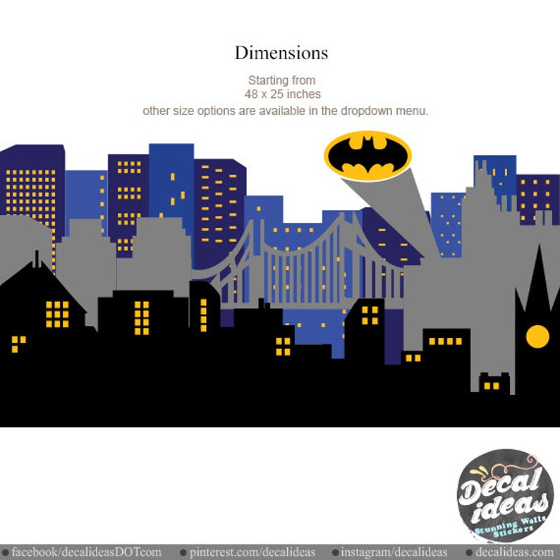 Superhero city skyline wall decal nursery wall decals large Etsy
