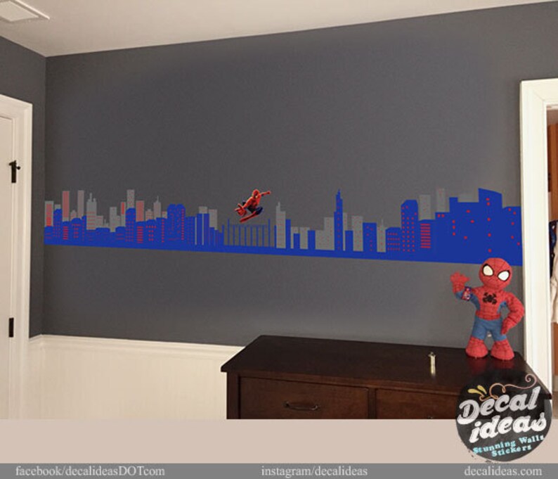 Superhero Spiderman Wall Decal Spiderman City skyline wall Etsy
