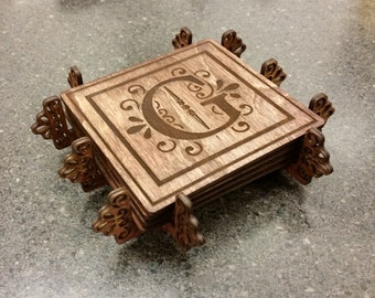 Monogram Coaster & Holder Laser Cutter Pattern Download
