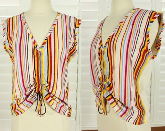 Vintage 90s FILA Top Striped Shirt Terrycloth Top Athletic Wear Tie Front Blouse White Top Colorful Shirt Boho Chic RETRO Hip Hop