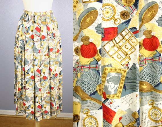 Vintage 80s Skirt BAROQUE Skirt Novelty Print MID… - image 1