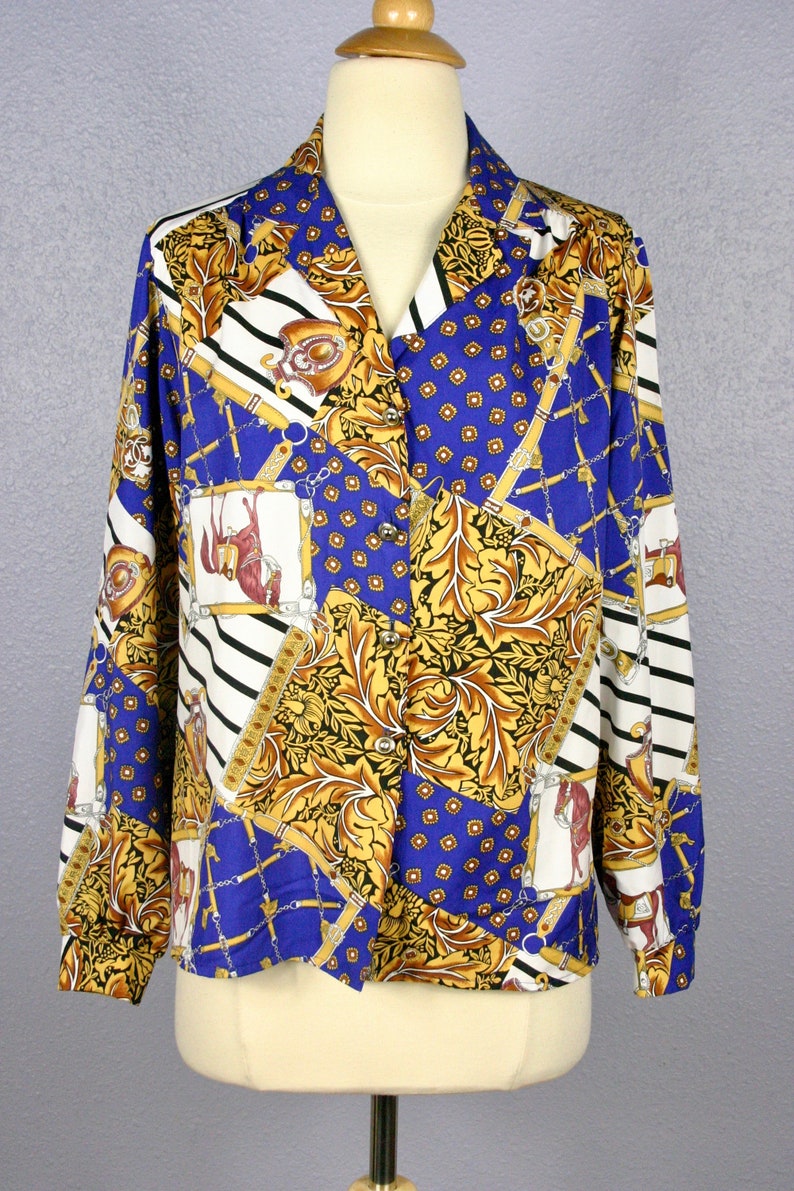 Vintage EQUESTRIAN Blouse Secretary Blouse Hip Hop Swag Hunting Polo Horseback Riding Country Western Rodeo Status DRESSAGE Horse /& Bridle