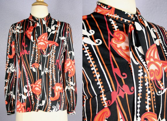 Vintage 70s Blouse Tie Neck Shirt 70s does 50s Bl… - image 1