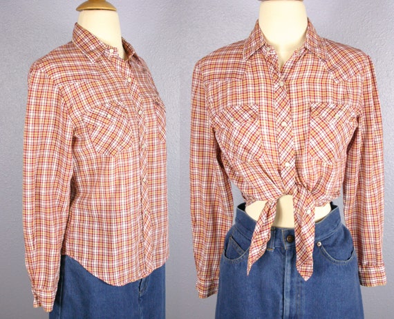 Vintage 70s Plaid Shirt Rockabilly Blouse Country Western Etsy