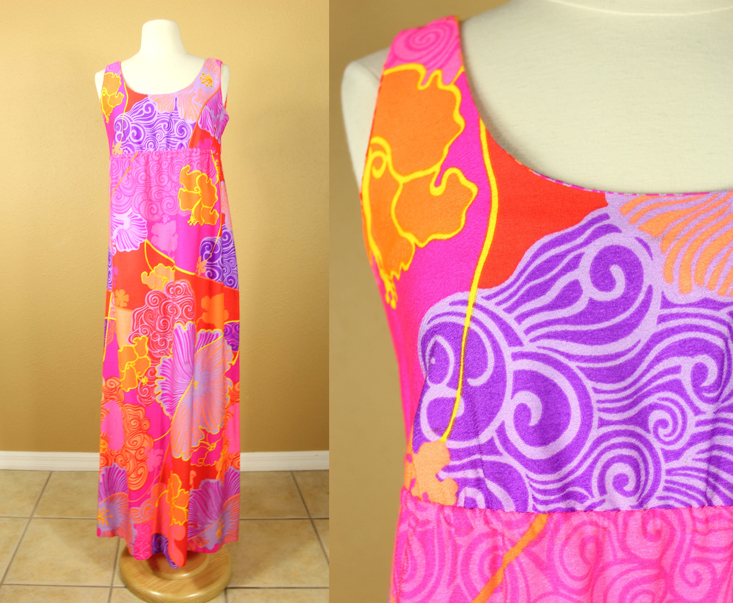 LOUIS FÉRAUD 1960s 1970s Vintage Psychedelic Graphic Print Maxi