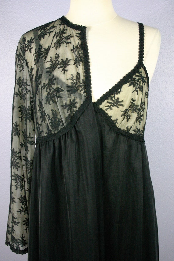 Vintage Black Peignoir Set 1950s Vanity Fair Ling… - image 7