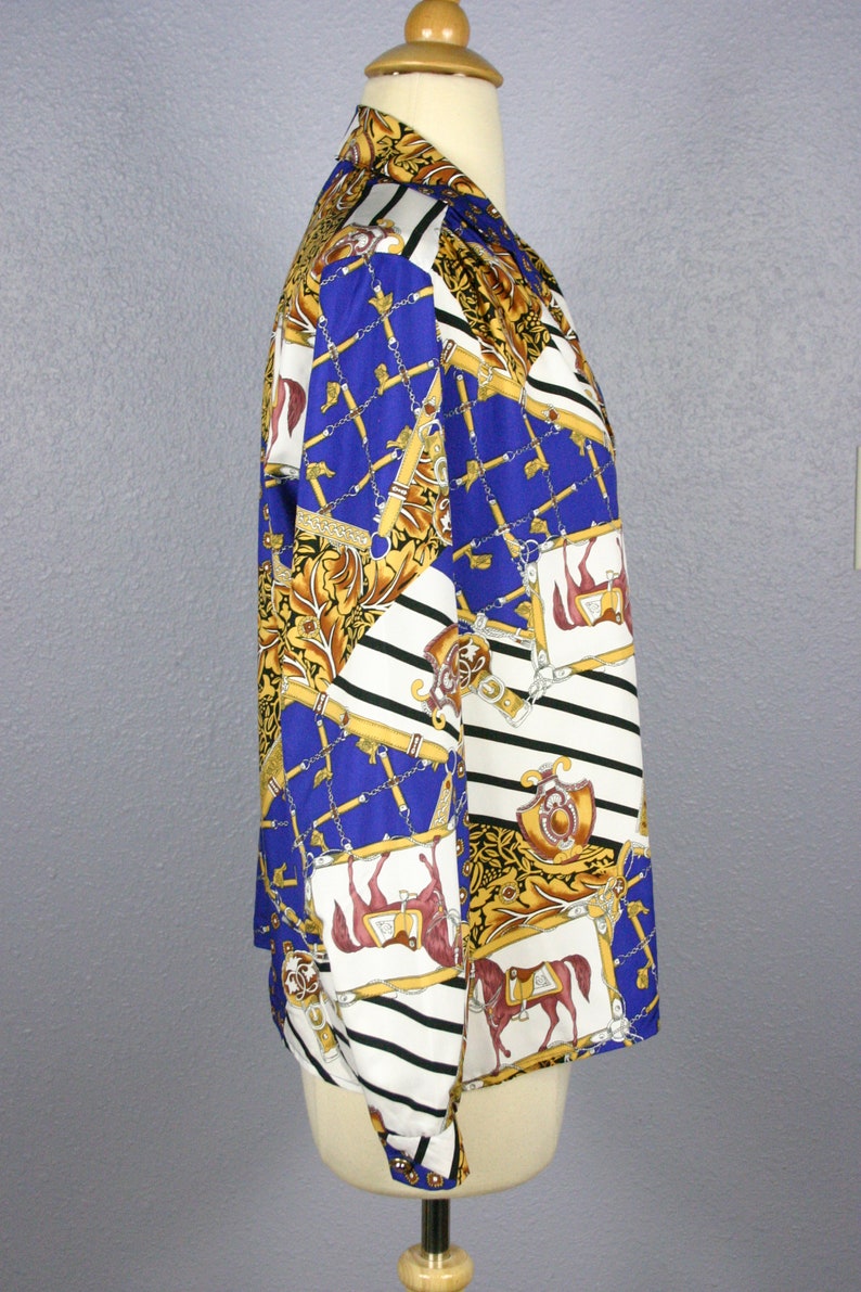 Vintage EQUESTRIAN Blouse Secretary Blouse Hip Hop Swag Hunting Polo Horseback Riding Country Western Rodeo Status DRESSAGE Horse /& Bridle