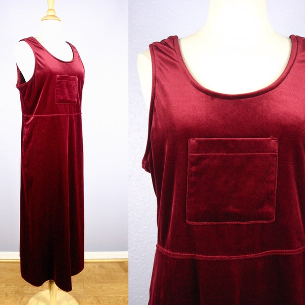 Vintage 80s Red Velvet Dress GRUNGE Dress Maxi Dress Festival Hippie BOHO Hipster Indie Pinafore OXBLOOD Wine Maroon Jumper Christmas Dress