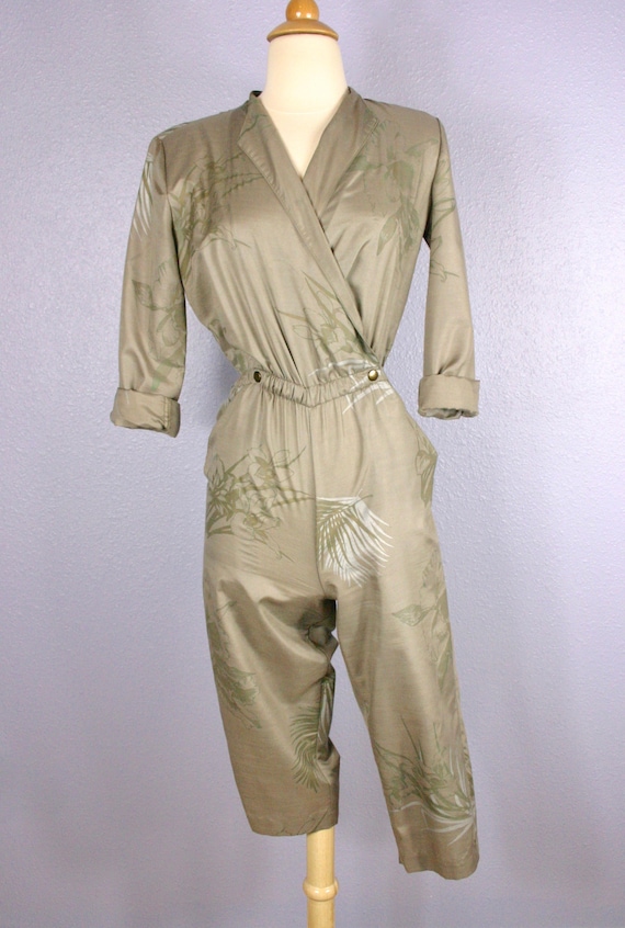 Vintage Jumpsuit KHAKI Jumpsuit 80s CROP Jumpsuit… - image 4