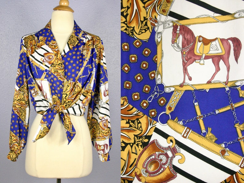 Vintage EQUESTRIAN Blouse Secretary Blouse Hip Hop Swag Hunting Polo Horseback Riding Country Western Rodeo Status DRESSAGE Horse /& Bridle