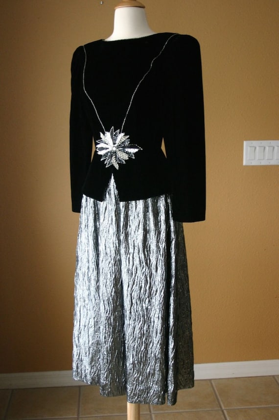 Vintage Prom Dress 80s Prom Dress Black VELVET Co… - image 3