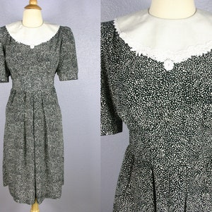 Vintage 80s Dress SECRETARY Dress Polka Dot Dress 80s Does 40s Dress MOD Dress Retro Day Dress Lace Dress Bib Collar 90s Grunge Dress Goth image 1