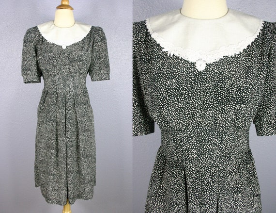 Vintage 80s Dress SECRETARY Dress Polka Dot Dress… - image 1