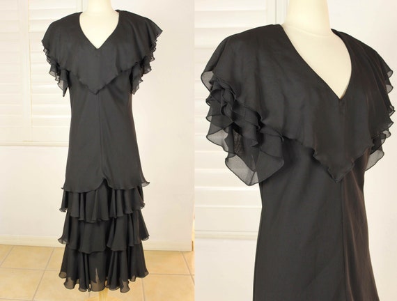 Vintage 80s Cocktail Dress PROM Dress Tiered RUFFL