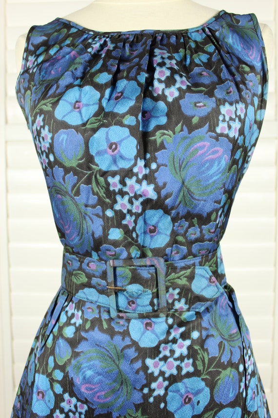 Vintage 50s Dress Black Floral Dress MOD Dress 19… - image 2