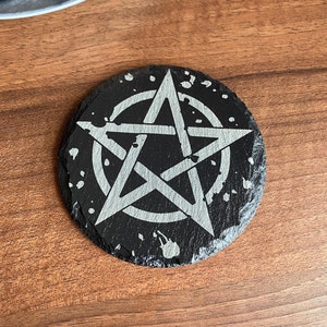 Porta-copos de ardósia Pentagrama/Pentáculo gravado a laser - Decoração gótica