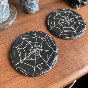 Slate Coaster Spider Web/Cobweb Design Laser Engraved - Gothic Decor