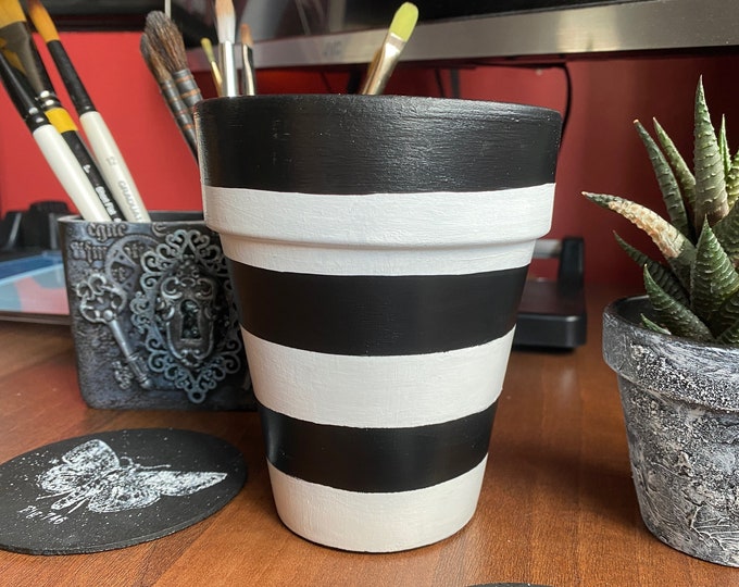 Gothic Rectangular Pot Gothic Plant Pot / Black and White Striped Planter - Etsy