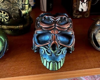 Gothic Hand Painted Skull Pot, Planter, Storage Holder, Money Pot