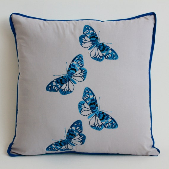 Butterfly Embroidered Cushion Etsy