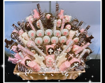 Baptism, Communion, Christening, Religious Chocolate Basket- COMMACK Pickup or treats only shipping