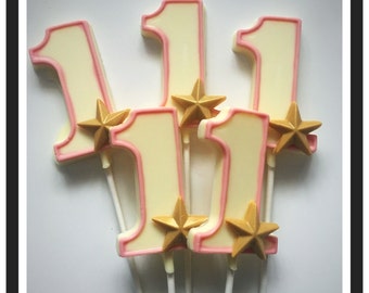 Number 1, number 2, number 3 (4,5,6) chocolate star lollipops -birthday and age number pops