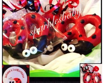 Ladybug chocolate covered Pretzels, personalized favor, centerpiece or candy table, set of 12 ladybug candy