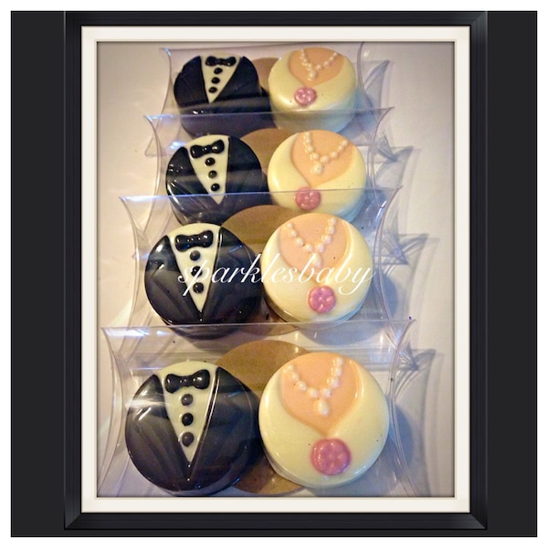 Wedding oreo favors, bride and groom oreos, chocolate covered oreo wedding favors