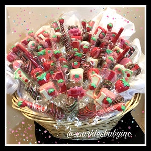 First Birthday, Strawberry themed Birthday Chocolate Basket-Commack pickup, or treats only shipped