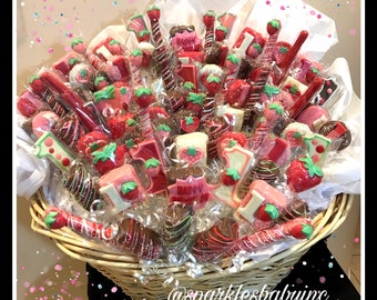 First Birthday, Strawberry themed Birthday Chocolate Basket-Commack pickup, or treats only shipped