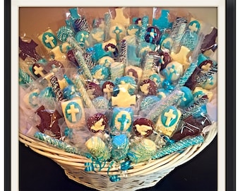 Baptism, Communion, Christening, Religious Chocolate Basket- COMMACK pickup only or treats only shipping