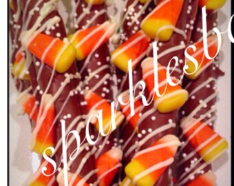 Candy Corn Halloween Chocolate Covered Pretzels - 24 pretzels