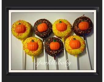 Pumpkin chocolate covered oreo pops-halloween, fall themed party chocolate favors