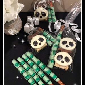 Panda Bear Oreos, packaged with 2 bamboo pretzels,  Set of 12 Panda bear chocolate covered oreo favors