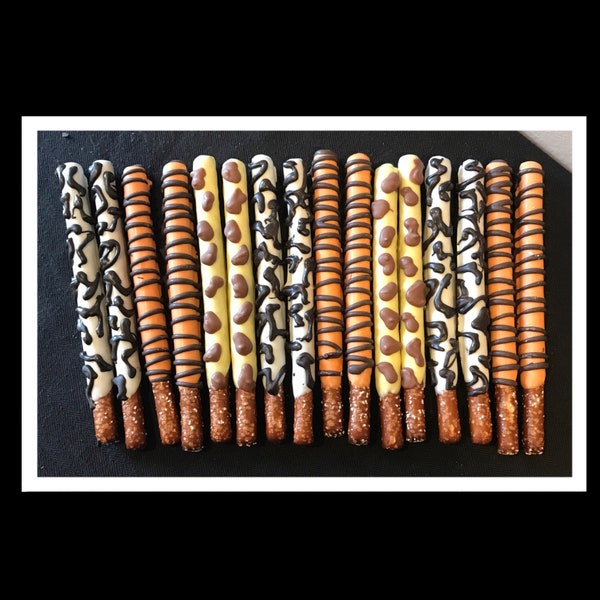 24 Safari pretzels, safari themed Chocolate Covered Pretzels