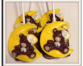 Teddy Bear Moon Chocolate Rice Krispie Treat Pops - 1 Dozen