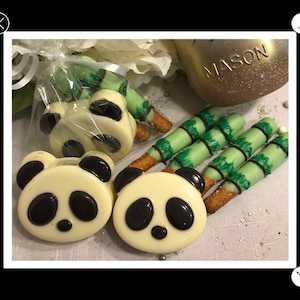 Panda Bear Oreos, packaged with 2 bamboo pretzels,  Set of 12 Panda bear chocolate covered oreo favors